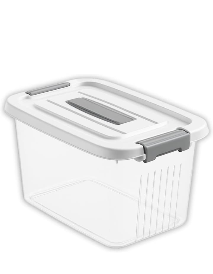 Clear Stackable Plastic Storage Bin with Latching Lid and Built-in Wheels