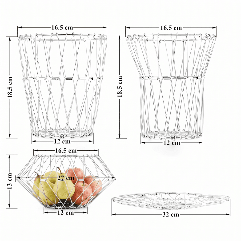 8-in-1 Foldable Geometric Wire Fruit Basket - Changeable Shape Storage Bowl alternate
