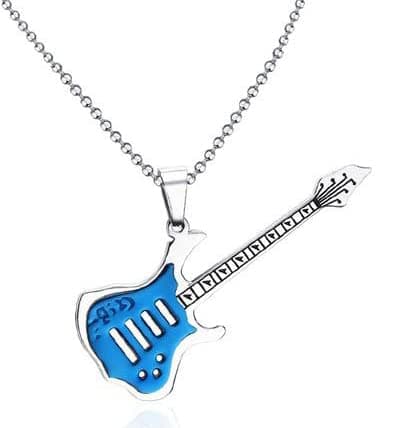 Vibrant Blue Enamel Electric Guitar Pendant Necklace