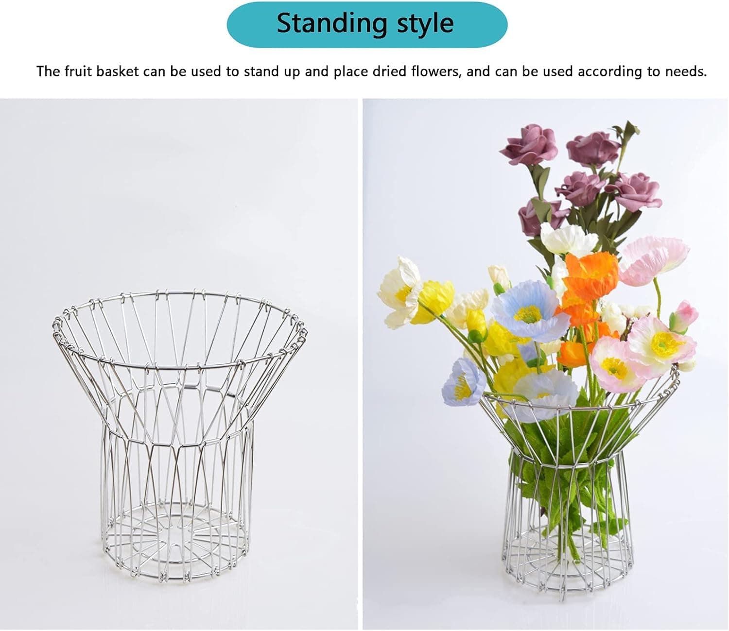 8-in-1 Foldable Geometric Wire Fruit Basket - Changeable Shape Storage Bowl