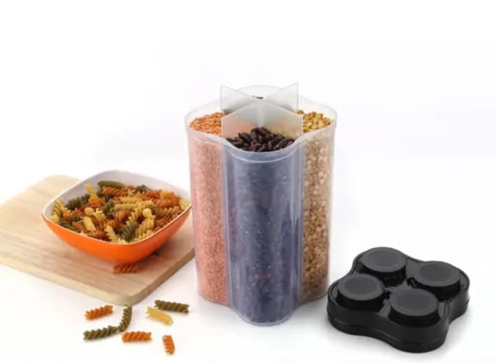 4-in-1 Multi-Compartment Airtight Kitchen Storage Dispenser Jar