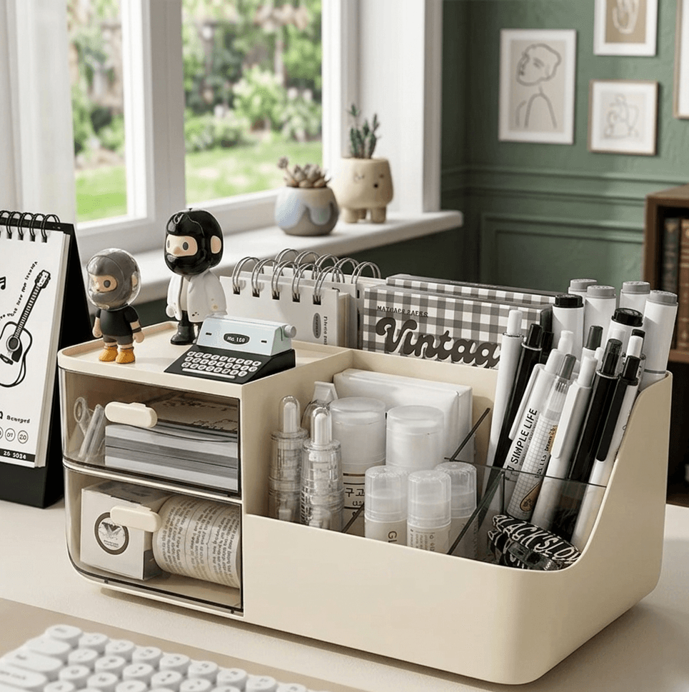 3-Layer Drawer Desktop Storage Box – Transparent PP Pen Holder & Multifunction Desk Organizer for Office alternate