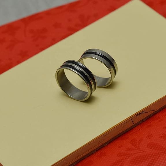 Minimalist Stainless Steel Double Line Couple Rings Set