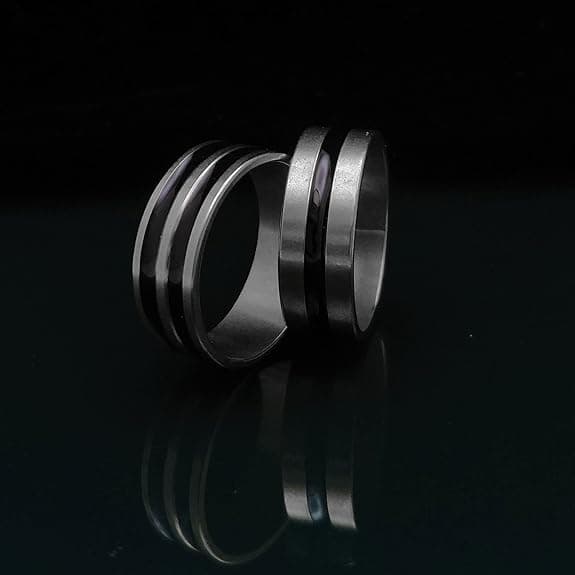 Minimalist Stainless Steel Double Line Couple Rings Set alternate
