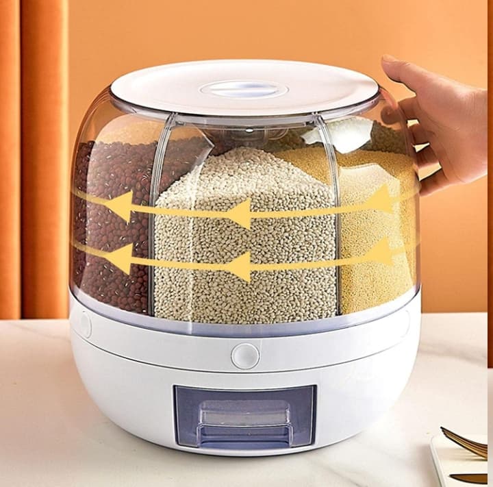 360° Rotating Multi-Compartment Grain and Cereal Dispenser with Measuring Drawer alternate