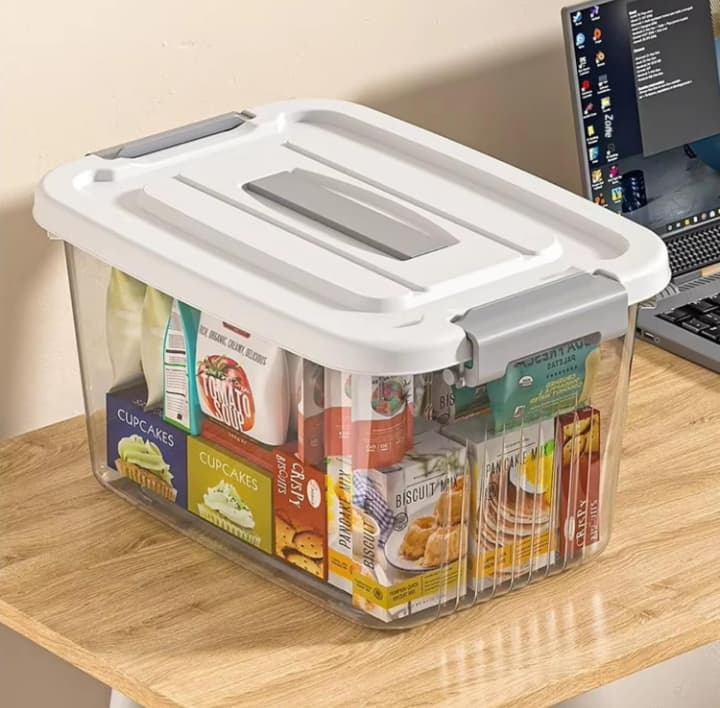 Clear Stackable Plastic Storage Bin with Latching Lid and Built-in Wheels alternate
