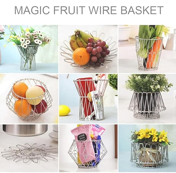 8-in-1 Foldable Geometric Wire Fruit Basket - Changeable Shape Storage Bowl