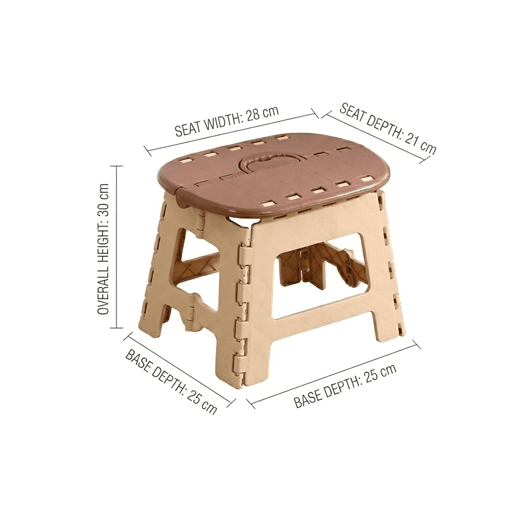 Portable Foldable Step Stool – Lightweight Multi-Purpose Plastic Folding Seat with Handle (Beige & Brown)