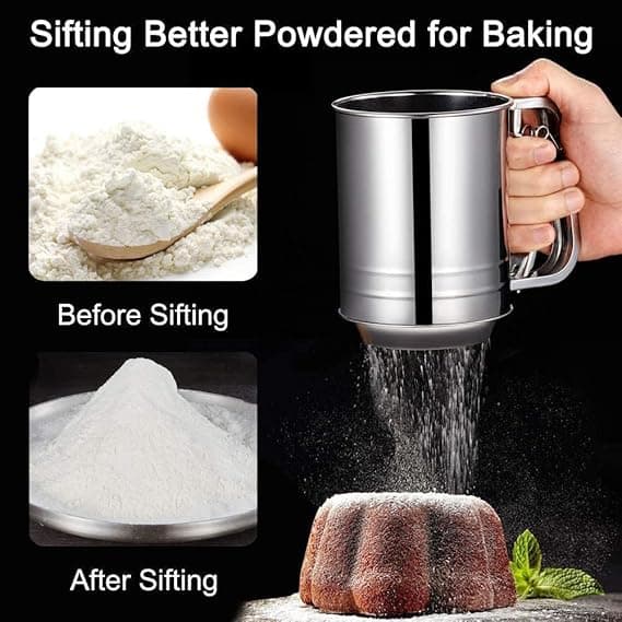 Premium Stainless Steel Flour Sifter Cup with Squeeze Handle – Fine Mesh Baking Sieve