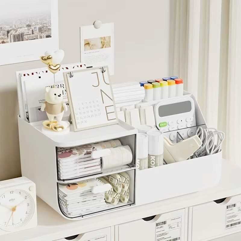 3-Layer Drawer Desktop Storage Box – Transparent PP Pen Holder & Multifunction Desk Organizer for Office