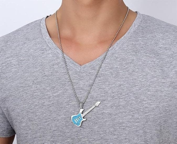 Vibrant Blue Enamel Electric Guitar Pendant Necklace alternate