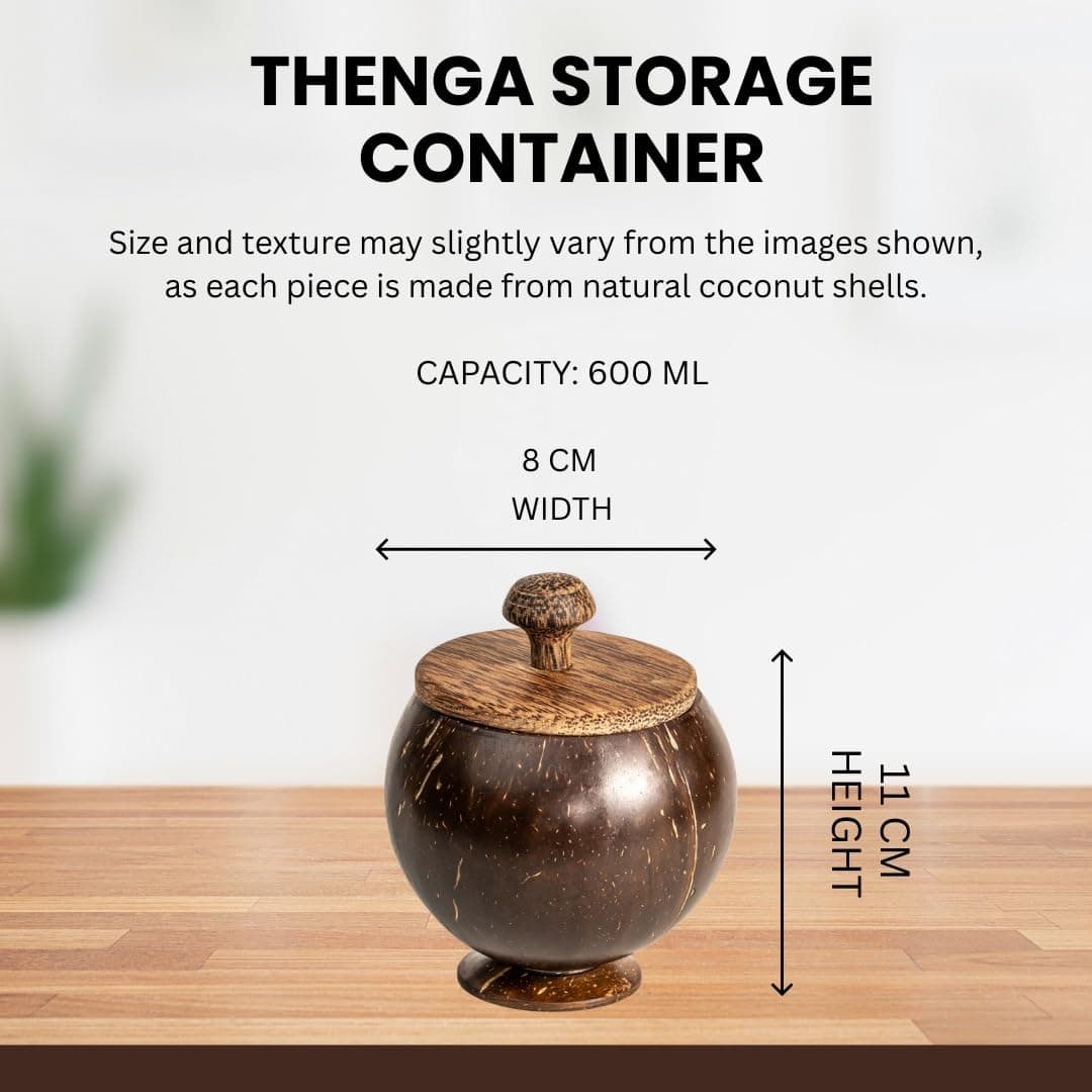 Handcrafted Natural Coconut Shell Storage Jar with Pedestal Base and Wooden Lid