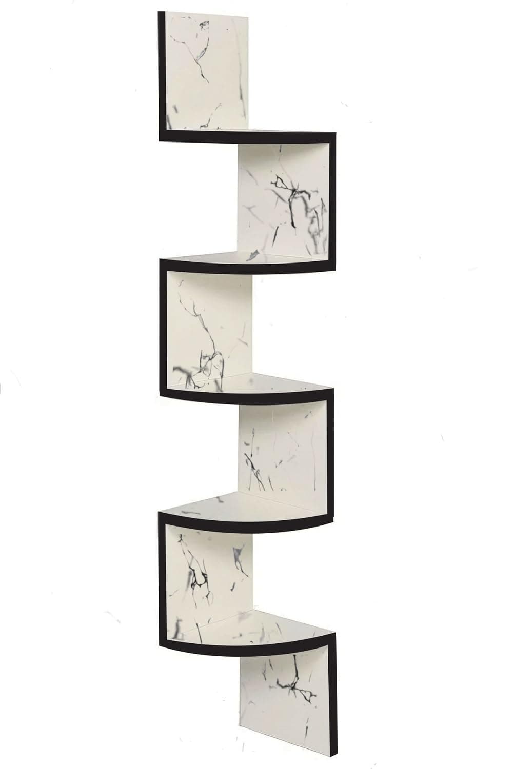 Premium 5-Tier Zigzag Corner Wall Shelf - White Marble Finish MDF