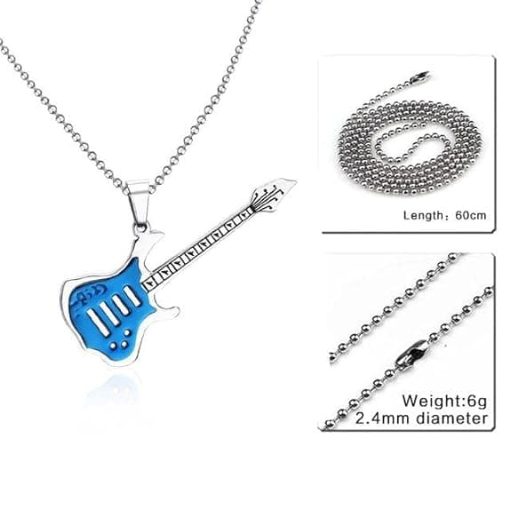 Vibrant Blue Enamel Electric Guitar Pendant Necklace