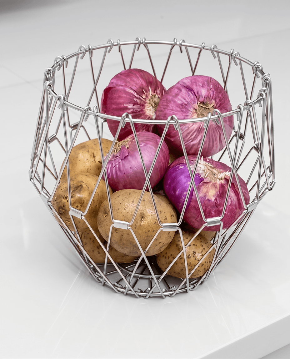 8-in-1 Foldable Geometric Wire Fruit Basket - Changeable Shape Storage Bowl