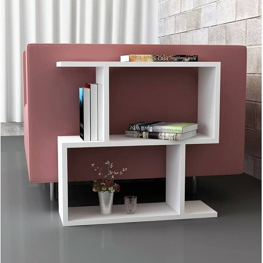 Engineered Wood Utility Table with Storage | Modern S-Shaped Bookshelf & Display Rack for Home and Office | White