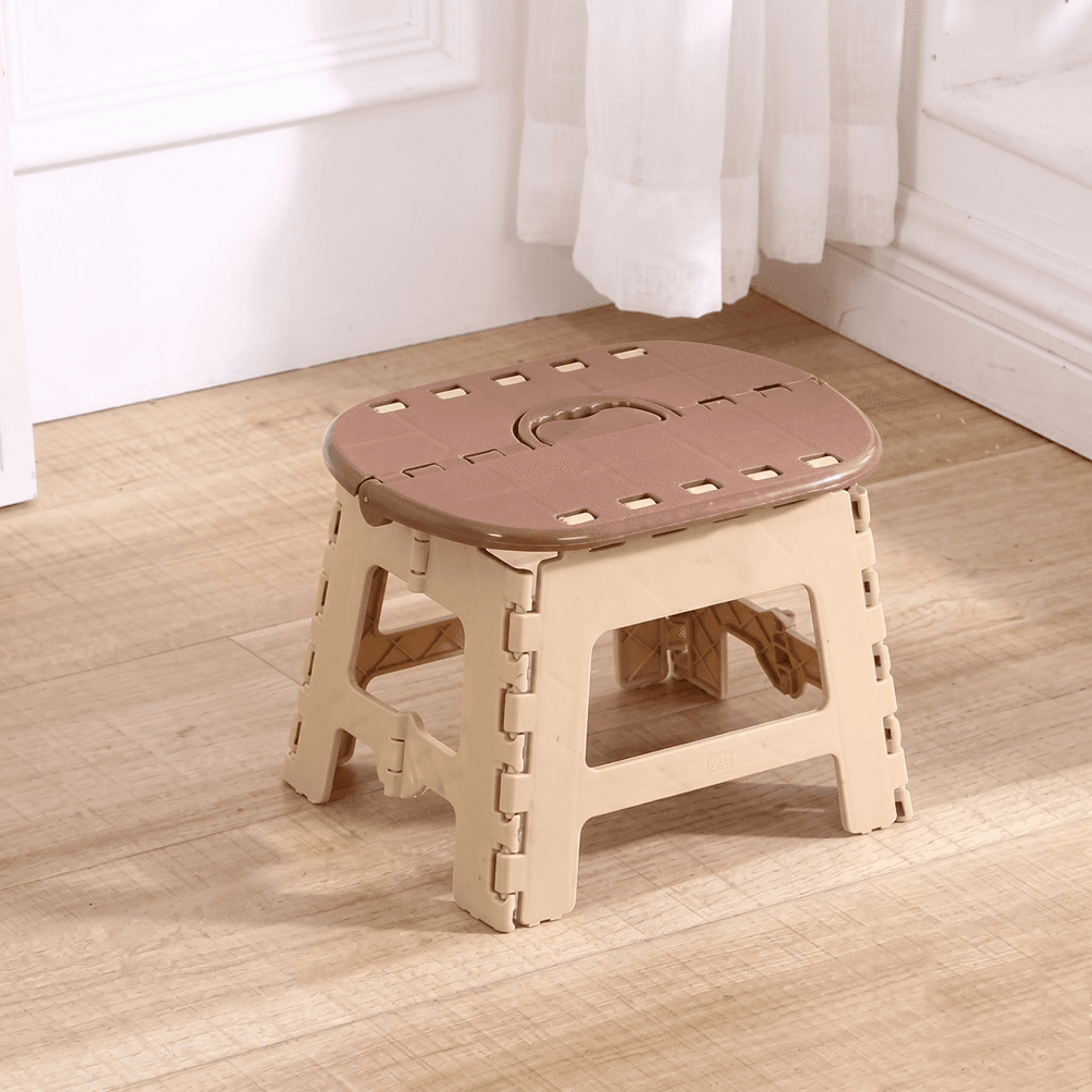 Portable Foldable Step Stool – Lightweight Multi-Purpose Plastic Folding Seat with Handle (Beige & Brown) alternate