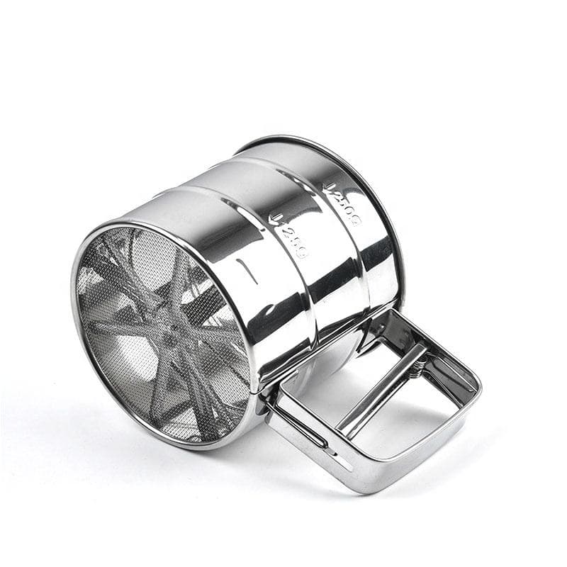 Premium Stainless Steel Flour Sifter Cup with Squeeze Handle – Fine Mesh Baking Sieve