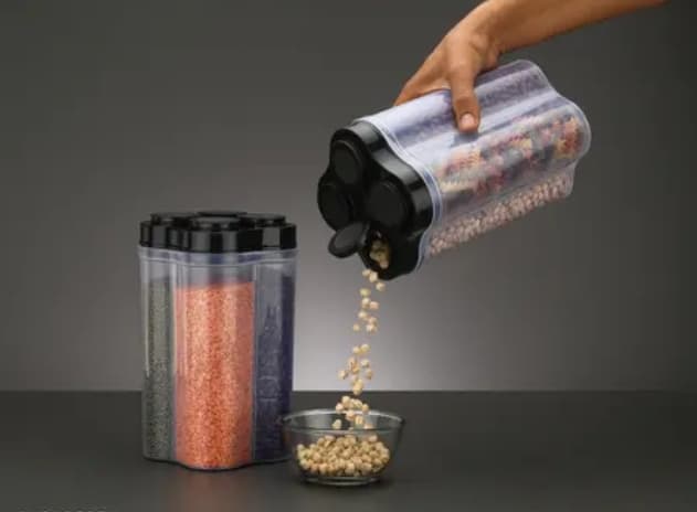 4-in-1 Multi-Compartment Airtight Kitchen Storage Dispenser Jar