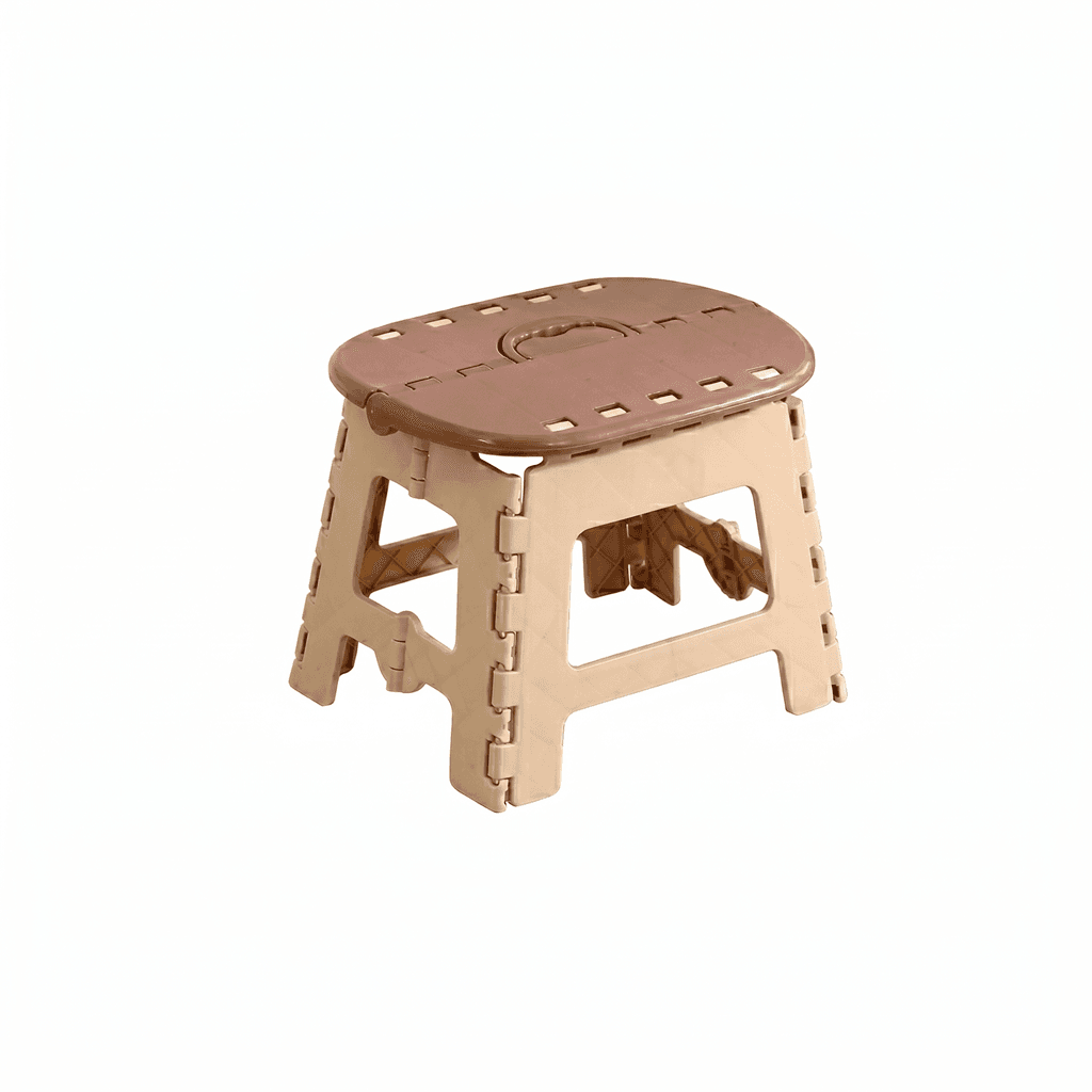 Portable Foldable Step Stool – Lightweight Multi-Purpose Plastic Folding Seat with Handle (Beige & Brown)