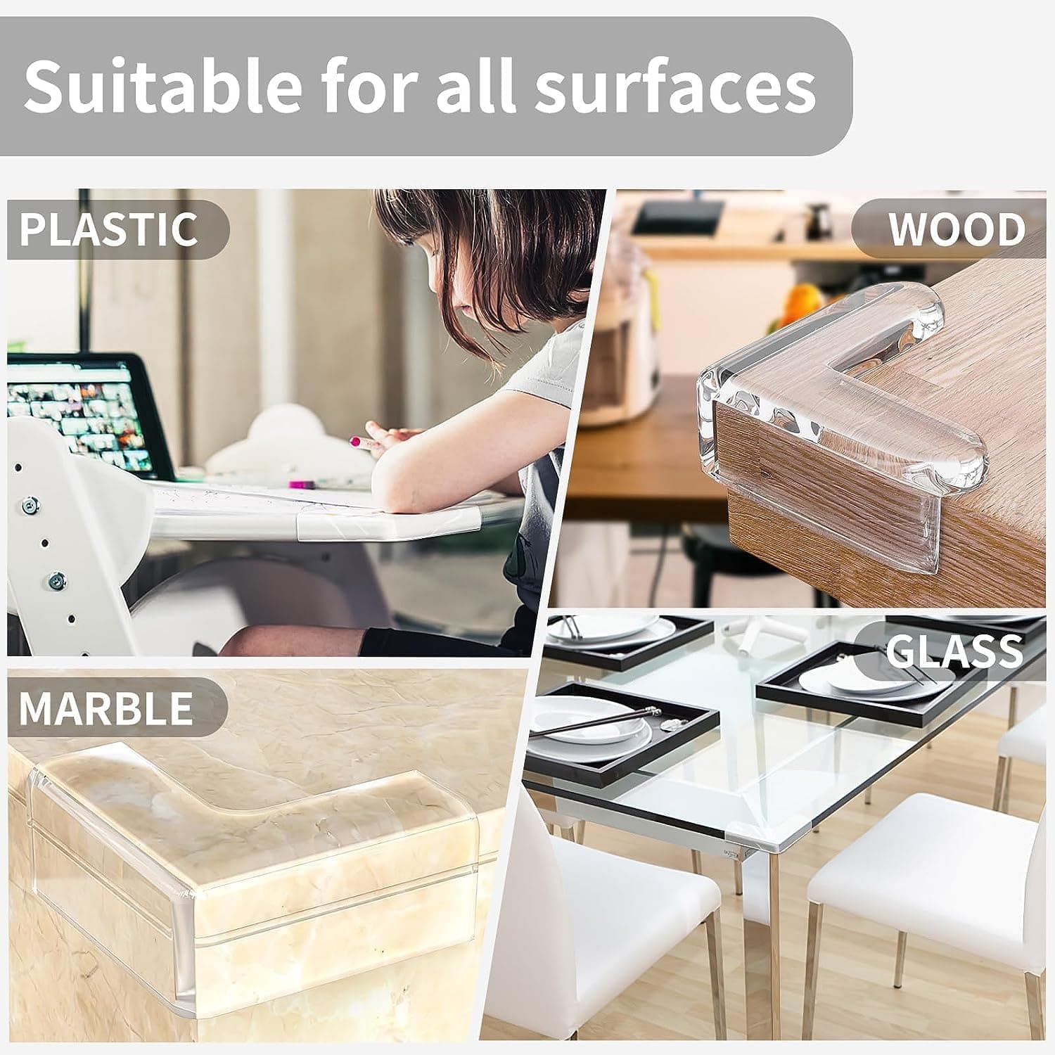 Clear Baby Proofing Corner Guards - High-Elasticity PVC Safety Edge Protectors for Tables and Sharp Furniture Corners (L-Shaped)