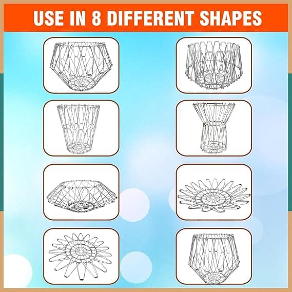 8-in-1 Foldable Geometric Wire Fruit Basket - Changeable Shape Storage Bowl