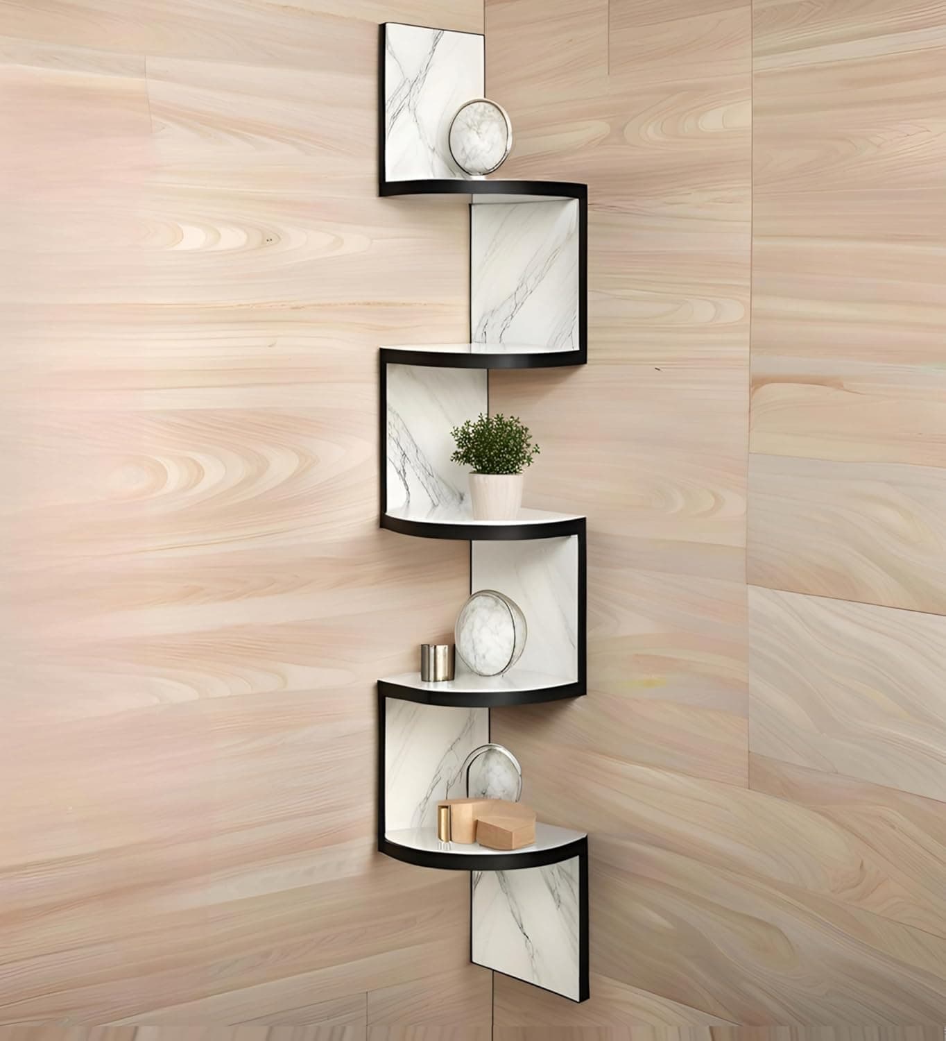 Premium 5-Tier Zigzag Corner Wall Shelf - White Marble Finish MDF alternate