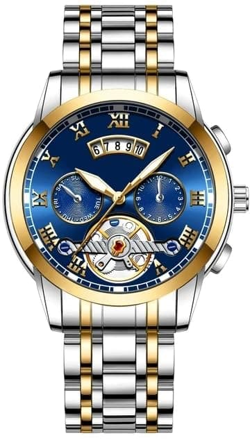 Men's Luxury Two-Tone Automatic Watch with Blue Dial and Open Heart Movement alternate